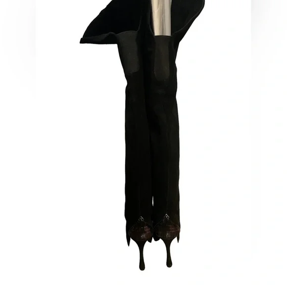 H by Halston Vintage Black Leather Suede over the Knee Platform Heel Boots 7.5 - Picture 9 of 11